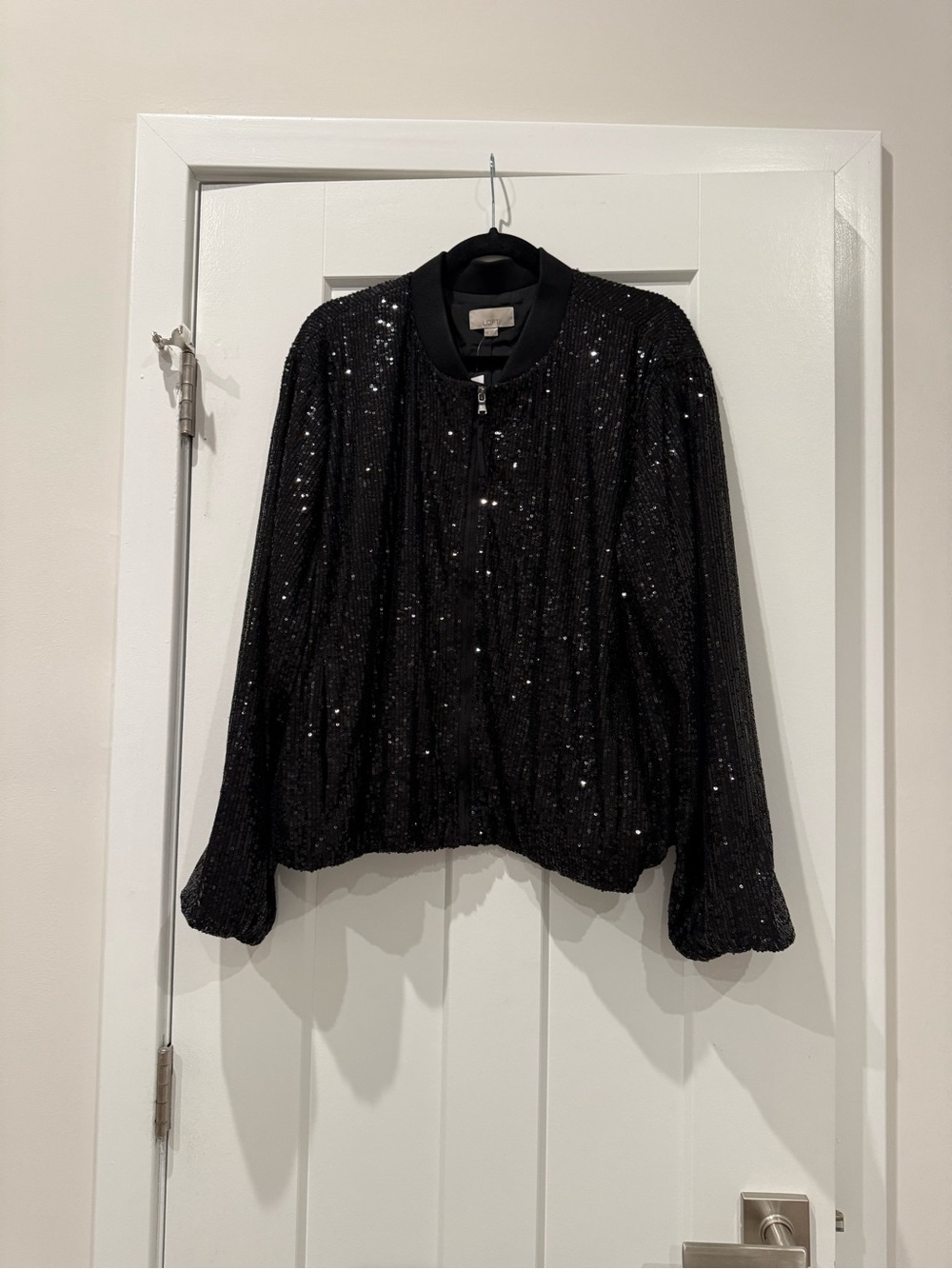 LOFT Black Sequin Bomber Jacket